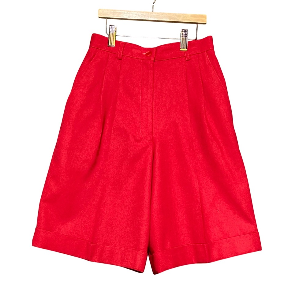 Talbots VTG Petites 2P Red 100% Worsted Wool High Waisted Pleated Shorts USA